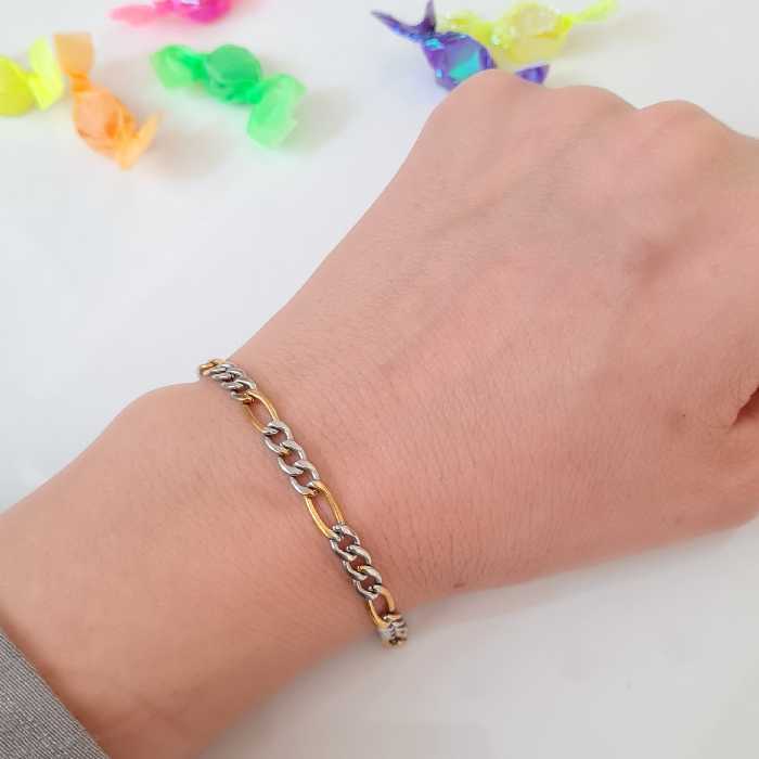 دستبند مدل زنجیری دورنگ