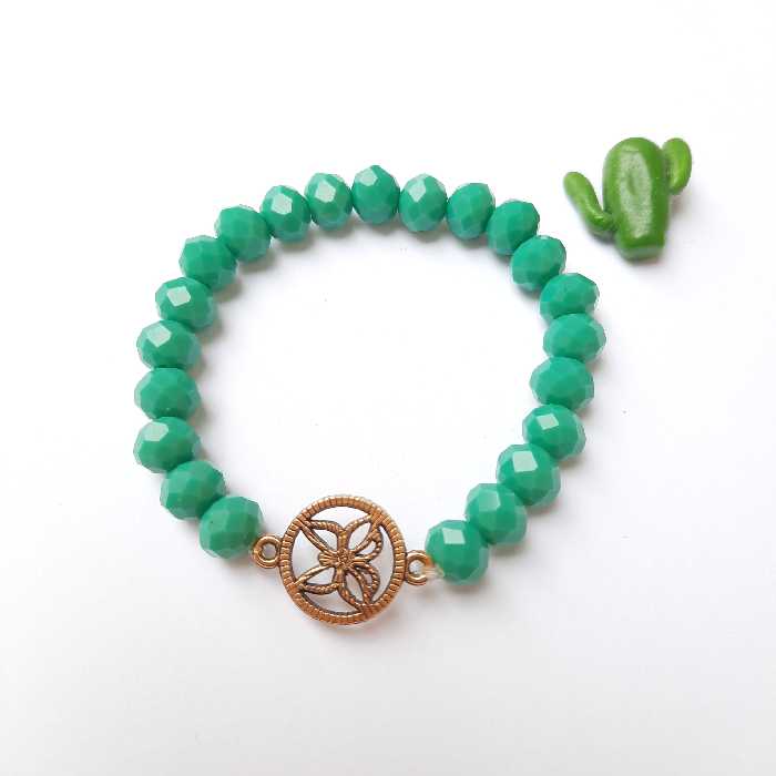 دستبند کریستالی کشی پلاک دار سبز آبی