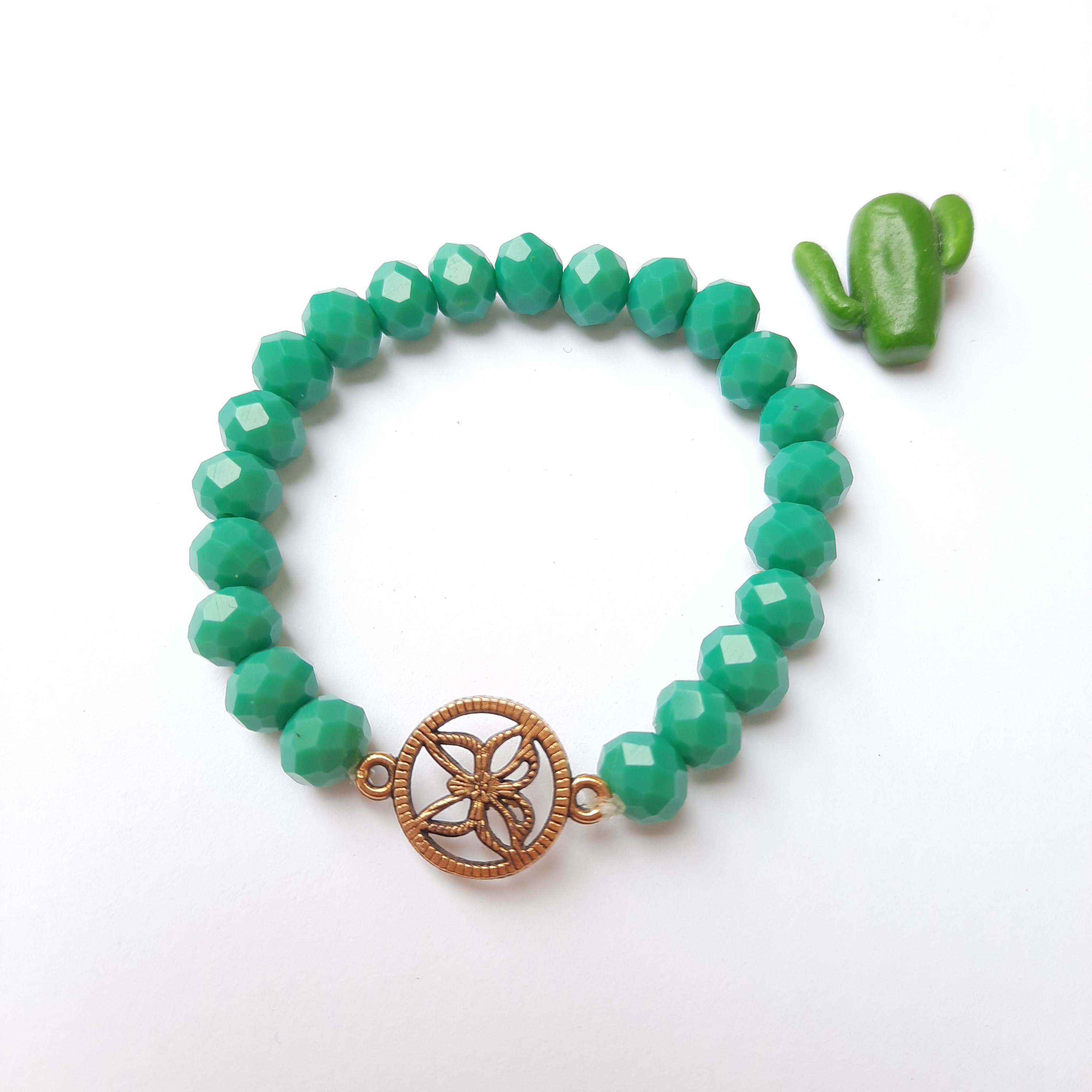 دستبند کریستالی کشی پلاک دار سبز آبی