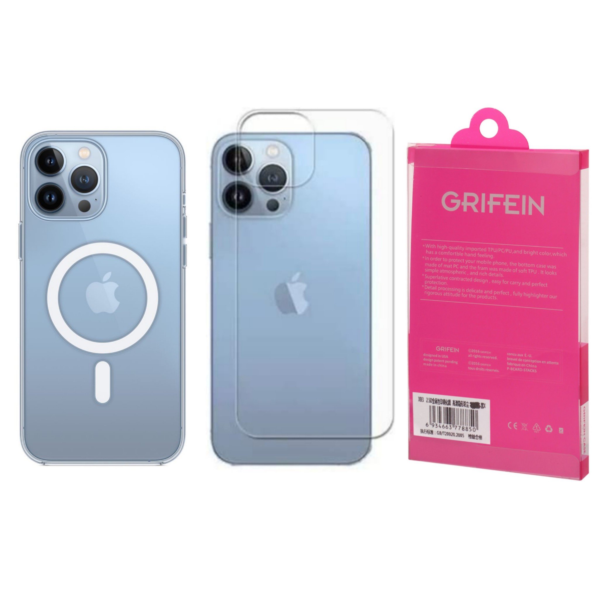 کاور گریفین مدل Simple Transparent MagSafe مناسب برای گوشی موبایل اپل iphone 13 pro max به همراه محافظ پشت گوشی 