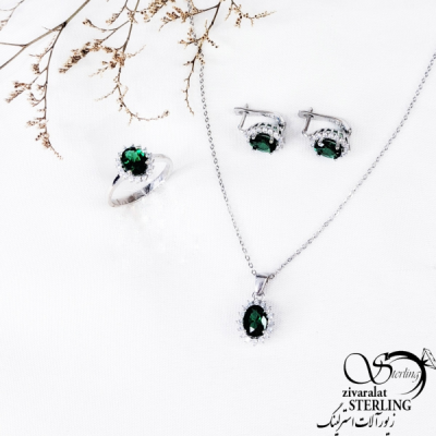 نیمست نقره طرح زمرد (سبز) کد 11772