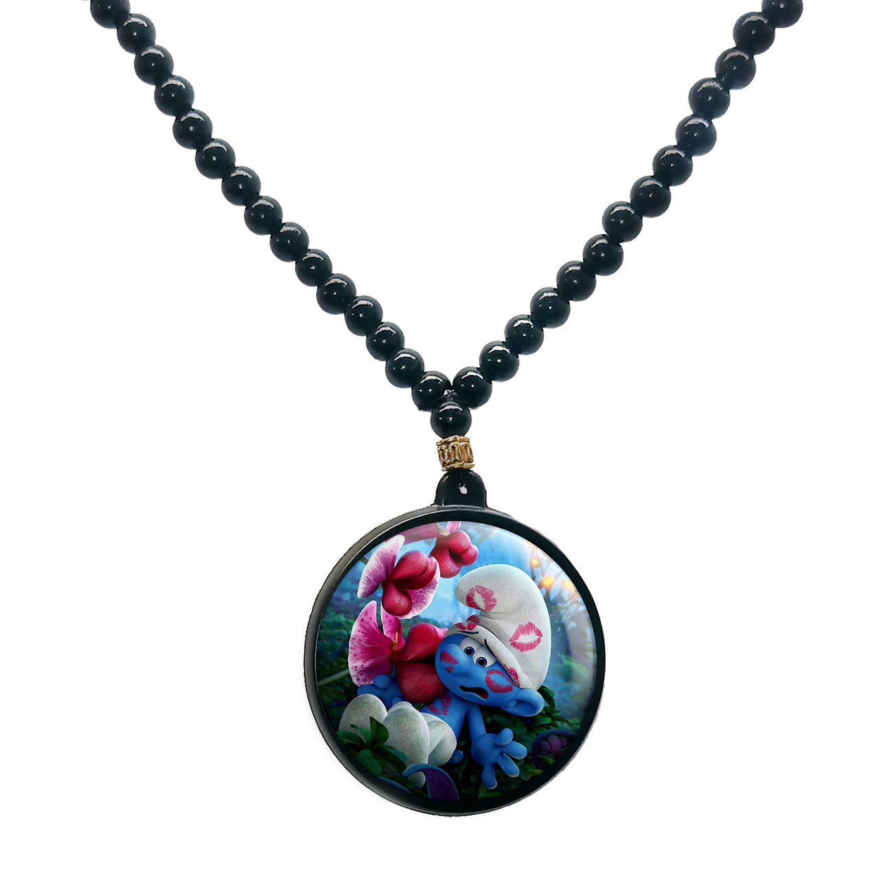 گردنبند پرمانه طرح اسمورف کد pmd.10499 مدل دو طرفه