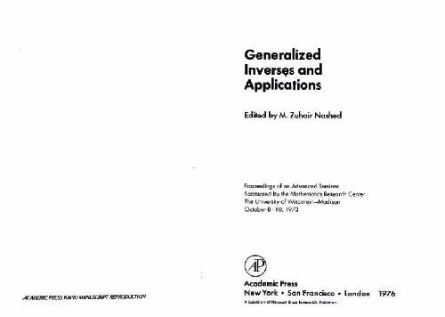 خرید و دانلود نسخه کامل کتاب Generalized inverses and applications: proceedings of an advanced seminar