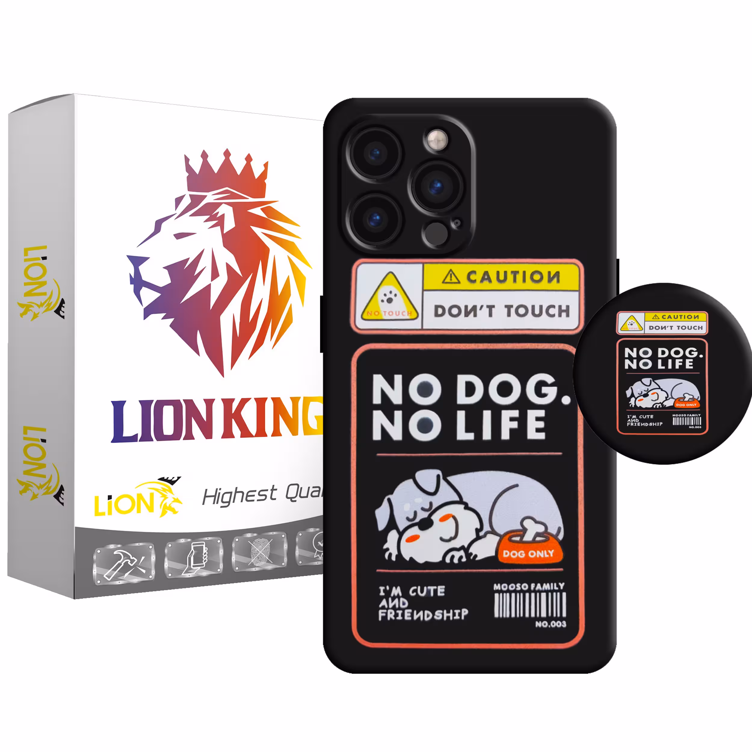 کاور لاین کینگ مدل NO DOG NO LIFE مناسب برای گوشی موبایل  اپل IPhone 13 pro  به همراه پایه نگهدارنده