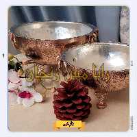 کاسه قلم 3 پایه مسی - سایز   3  - طرح ترمه - گوشواره دار - نانو شده - برند رایا مس زنجان