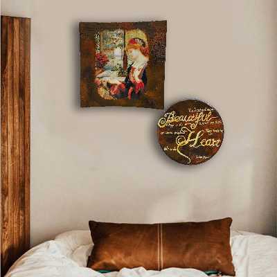  بشقاب دیوارکوب سفالی طرح دختر و کبوتر کد 1011مجموعه 2 عددی