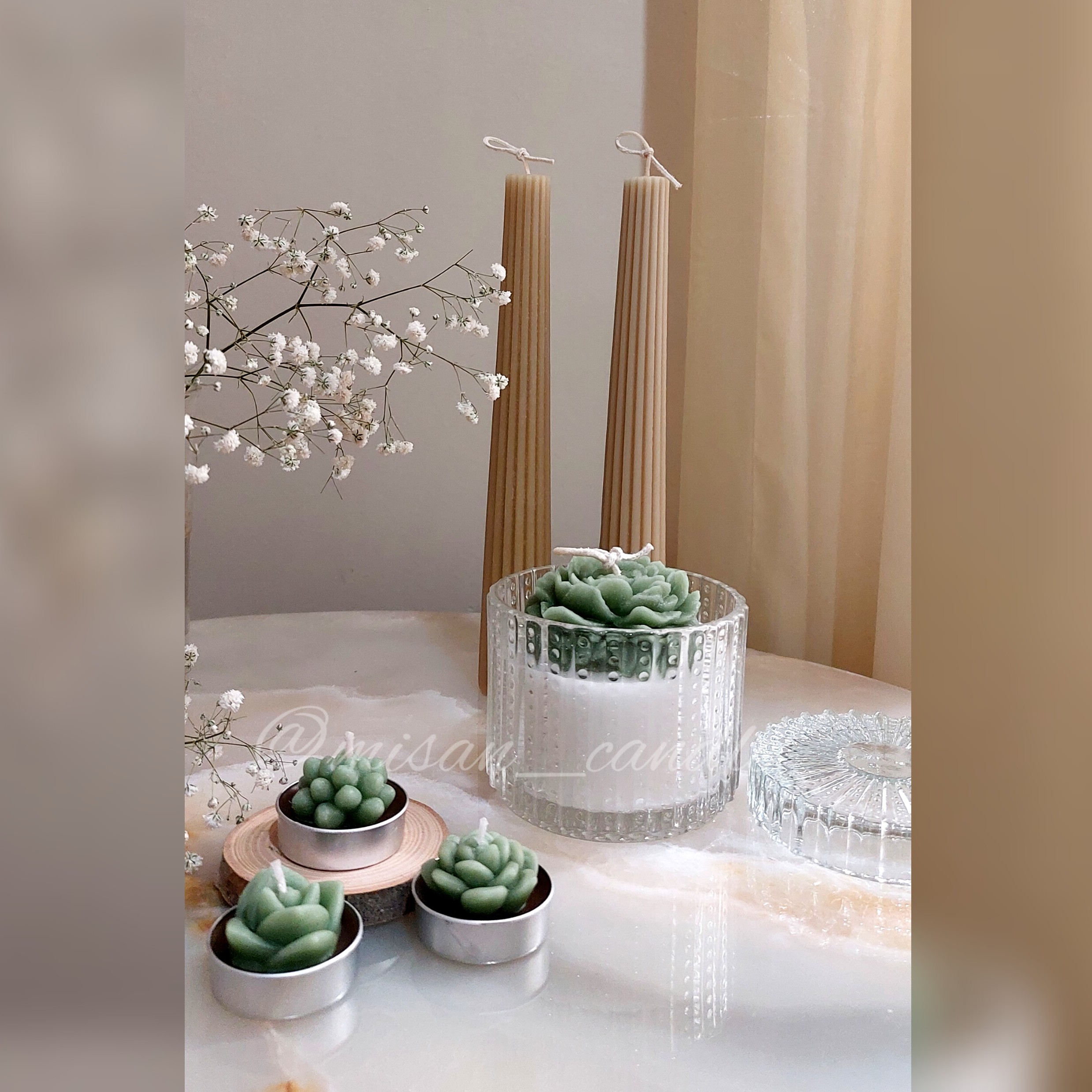 شمع استوانه و شیشه ی درب دار و سه تا وارمر کاکتوس (ست کامل) 