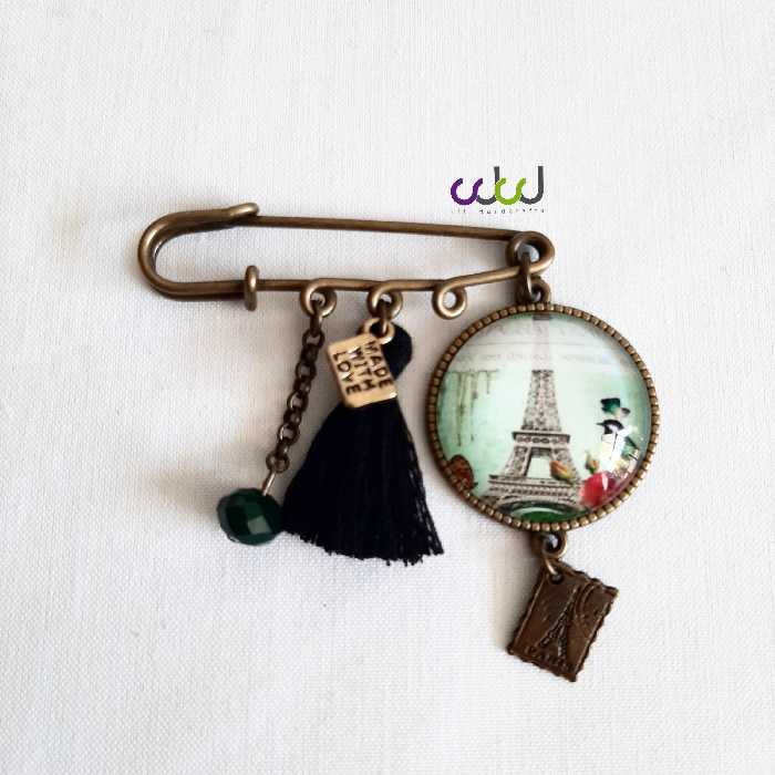سنجاق سینه اسکاتلندی دستساز برج ایفل فرانسه پاریس زیورآلات زنانه ، پانچو و مانتو بافت 