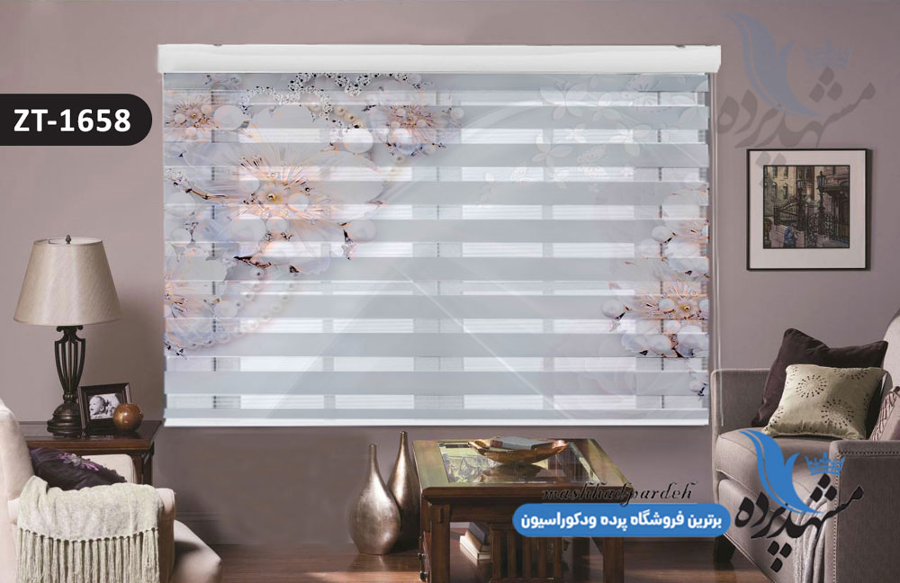 پرده زبرا تصویری چاپی طرح گل فانتزی کد ZT1658