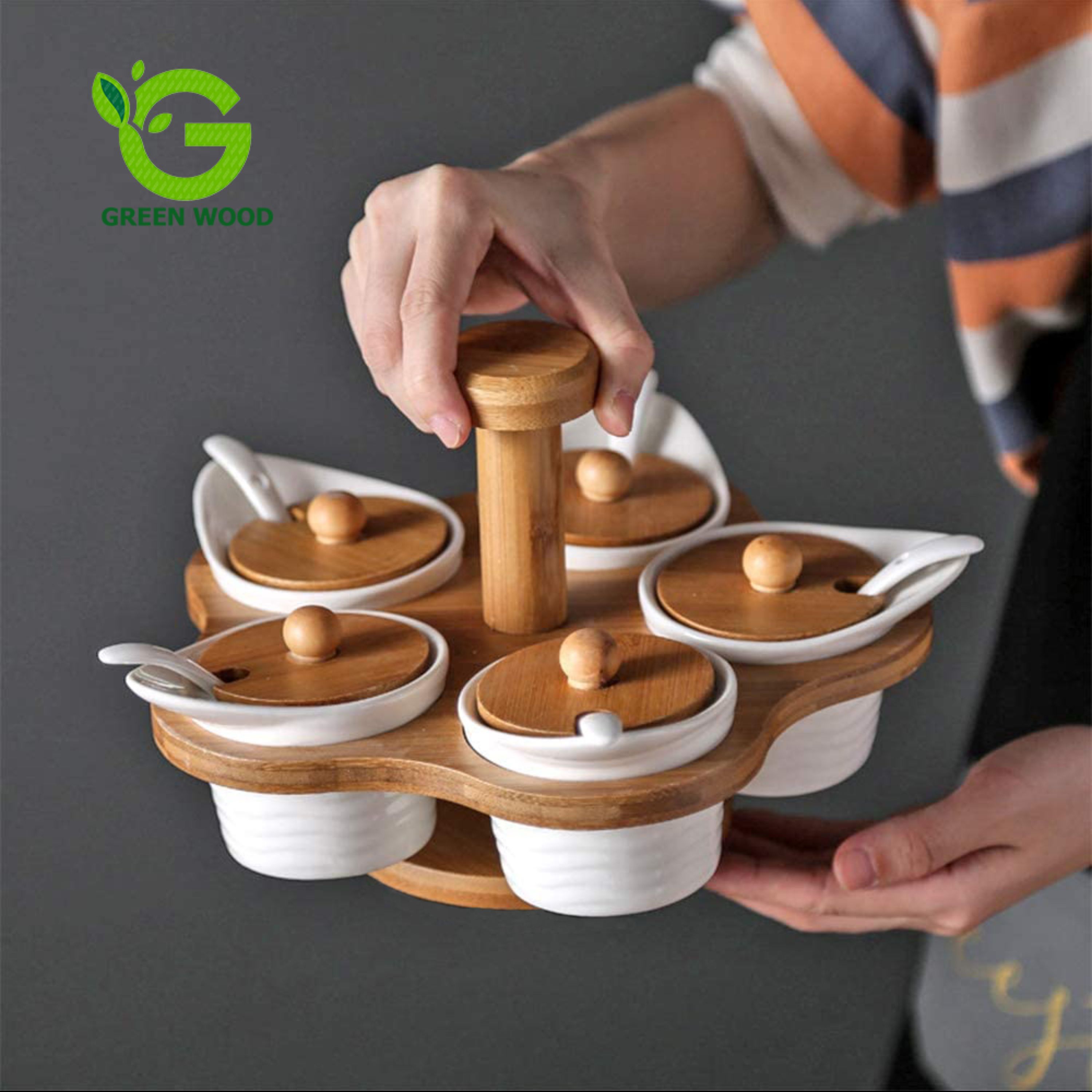 ست جا ادویه 5 عددی بامبو سرامیک مدل PD2386-9 کد Gw180203006