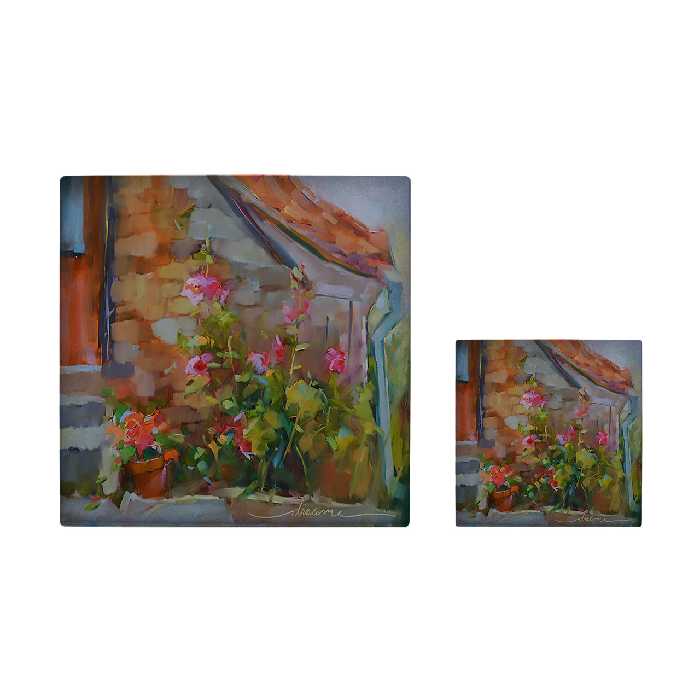  کاشی کارنیلا طرح نقاشی باغچه گل ها مدل لوحی آویز کد kla06 مجموعه 2 عددی