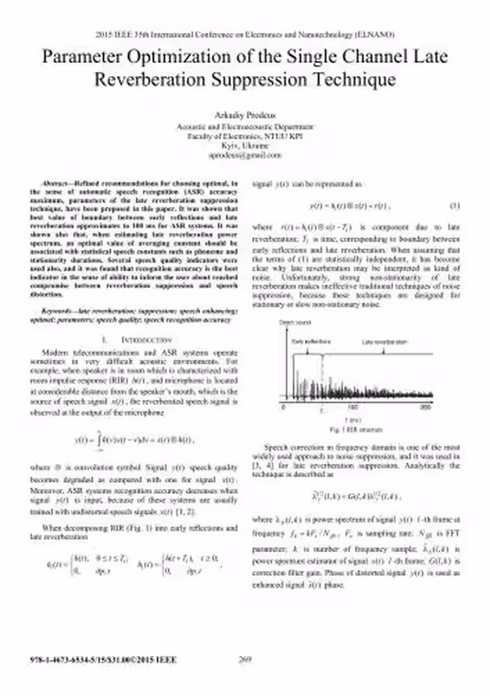 خرید و دانلود نسخه کامل کتاب Parameter Optimization of the Single Channel Late Reverberation Suppression Technique
