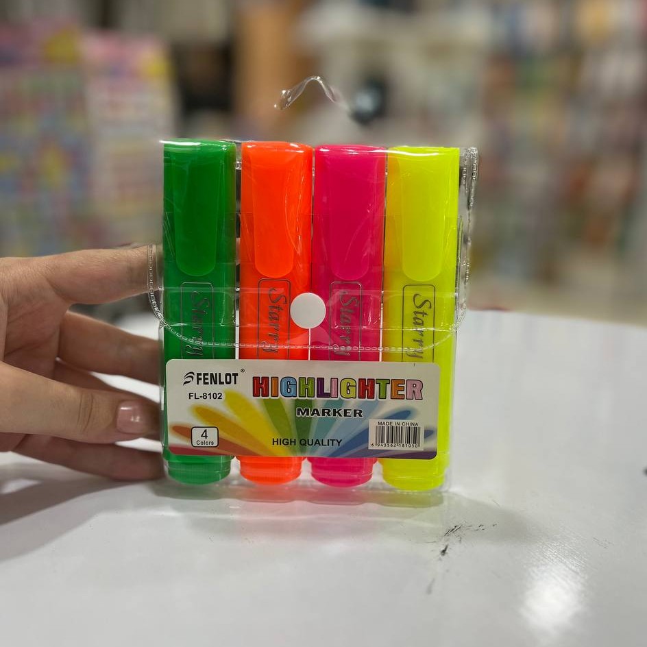 هایلایتر ( ماژیک علامت زن ) بسته 4 عددی رنگ های اصلی براق