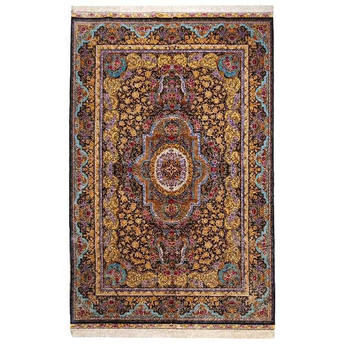 فرش ماشینی کد 358 طرح ترنجی زمینه مشکی