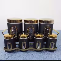 ست 8 پارچه ادویه و حبوبات آرتیستون مشکی درب طلا کد 85106 ارسال رایگان
