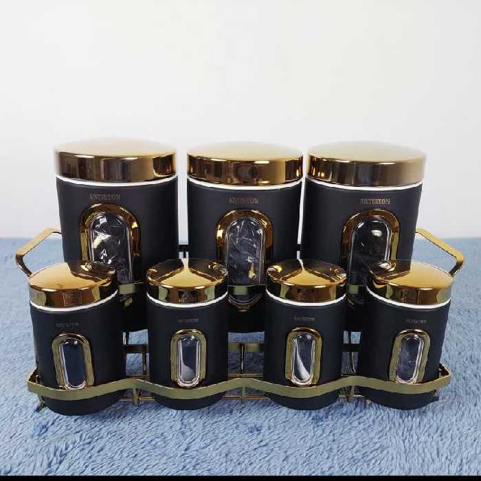 ست 8 پارچه ادویه و حبوبات آرتیستون مشکی درب طلا کد 85106 ارسال رایگان