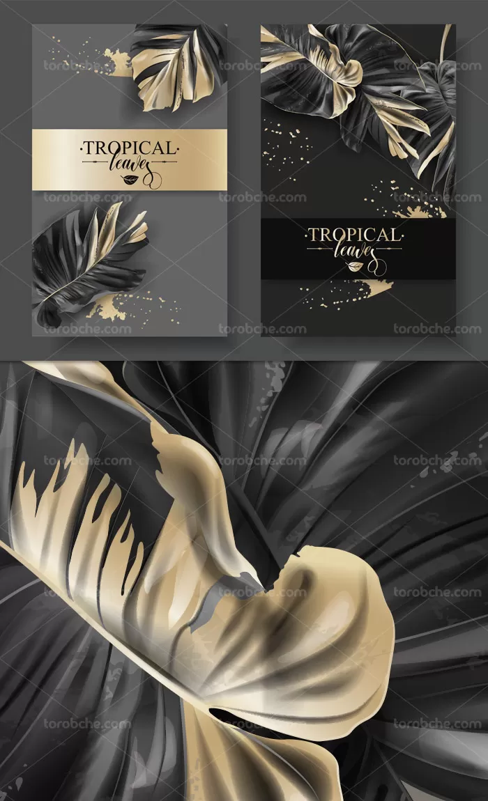 وکتور بکگراند طلایی رنگ با برگ های مشکی | گرافیک با طعم تربچه