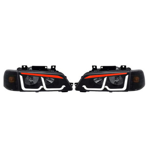 خرید چراغ جلو اسپرت سمند LX طرح BMW تمام پلکسی (چپ و راست) سفید ابرو قرمز | اتوموبی