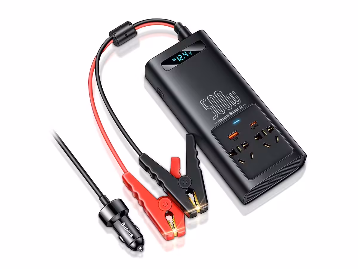 اینورتر و شارژر فندکی فست شارژ ماشین تایپ سی چند کاره 500 واتی بیسوس CGNB000101