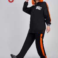 ست هودی و شلوار کرپ کش درجه یک  چاپ برجسته کنار  حاشیه  شلوار راسته هودی نیم زیپ