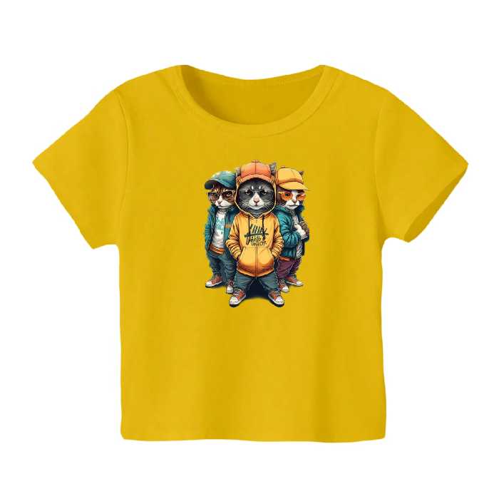 تی شرت آستین کوتاه بچگانه مدل گربه کد 13 رنگ زرد