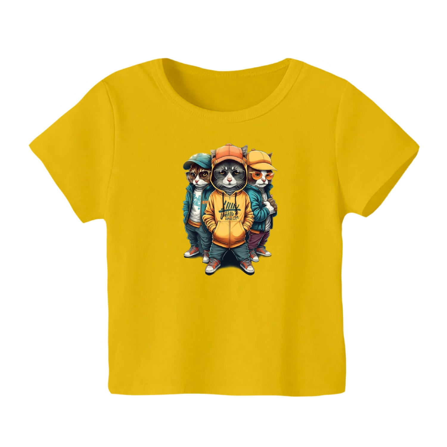 تی شرت آستین کوتاه بچگانه مدل گربه کد 13 رنگ زرد