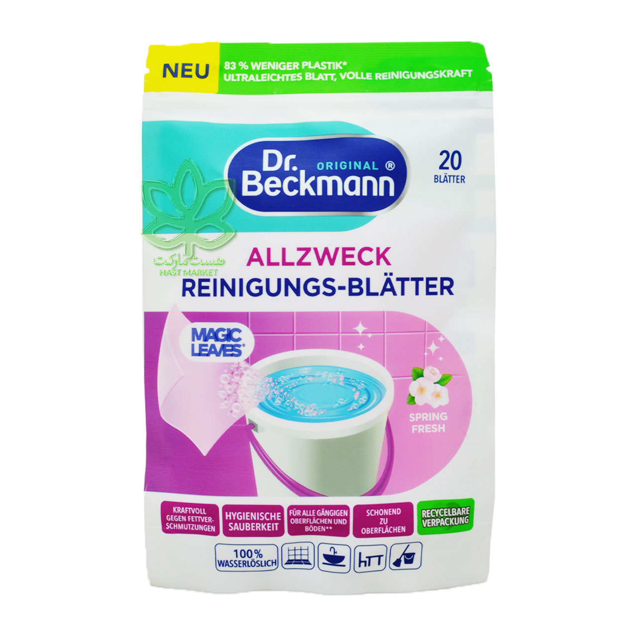 دستمال جادویی تمییز کننده سطوح رایحه بهاری دکتر بکمن 20 عدد - dr.beckmann