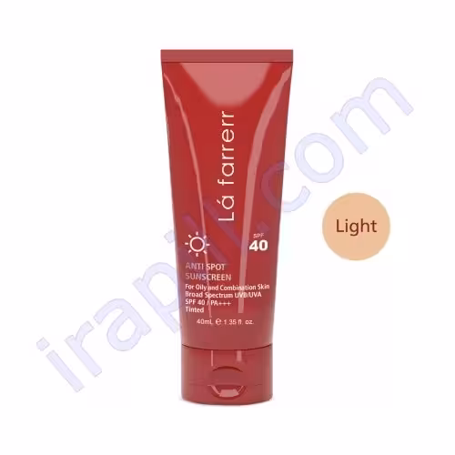 کرم ضد آفتاب و ضد لک رنگی لافارر مخصوص پوستهای چرب و مستعد آکنه  – رنگ روشن  SPF 40 حجم 40میلی لیتر