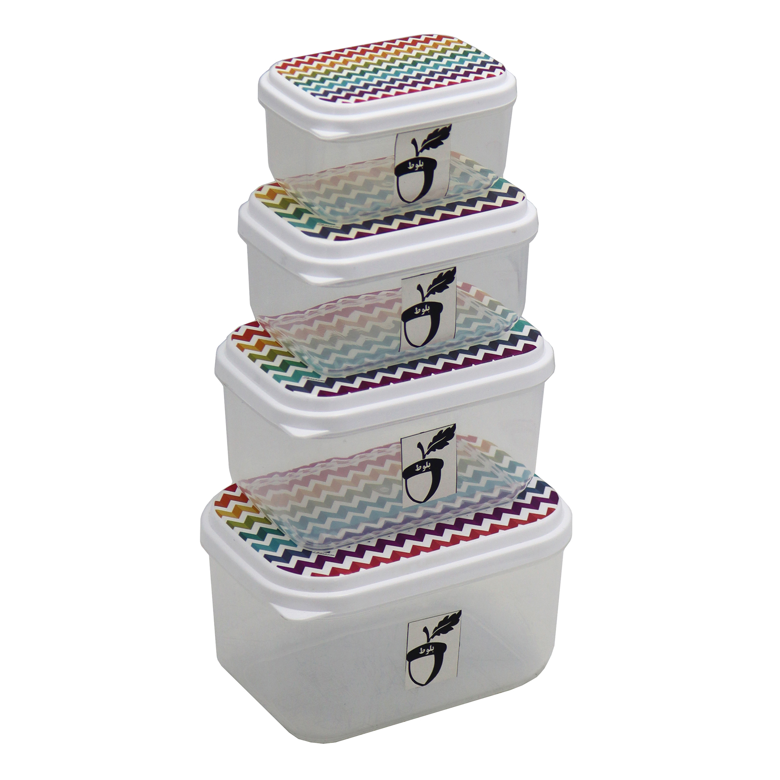 ظرف نگهدارنده مدل بلوط طرح رنگین کمان کد YP-MOSTATIL-04 مجموعه 4 عددی