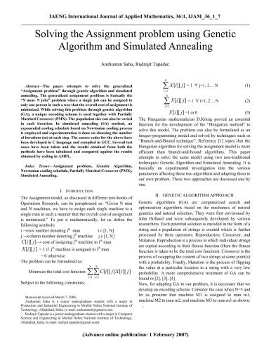 خرید و دانلود نسخه کامل کتاب Solving the Assignment problem using Genetic Algorithm and Simulated Annealing
