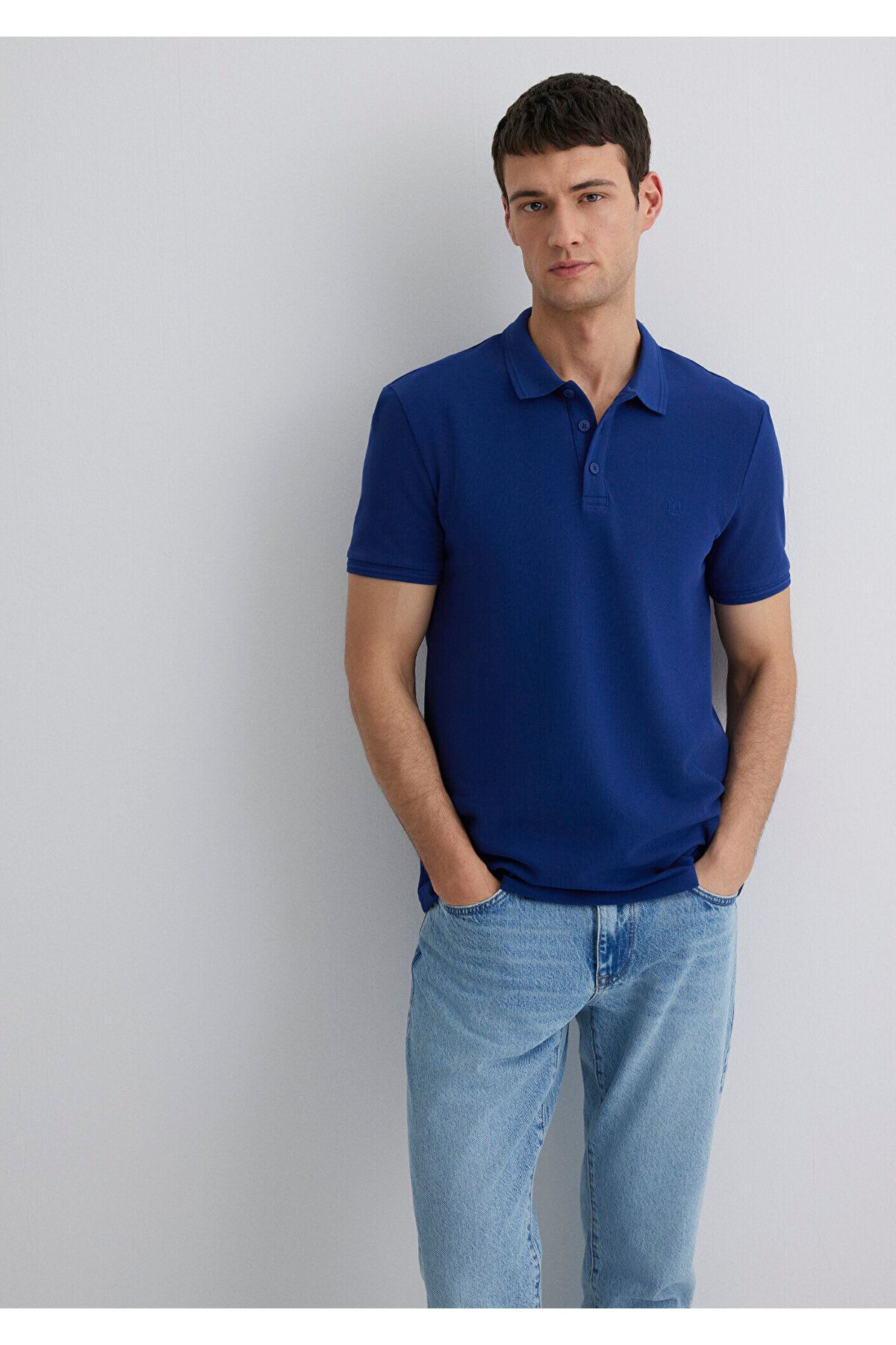 تی شرت یقه پولو آبی مردانه چوگان دریایی Slim Fit Bark Cut 064946 70758 Mavi