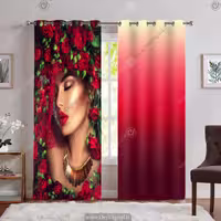 پرده پانچی آرایشگاه زنانه طرحچهره زن با گل سرخ PK-7006