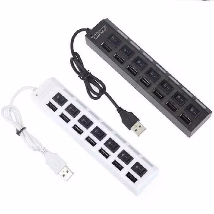 هاب یو اس بی 7 پورت همراه با کلید قطع و وصل مدل SUPER HUB   
