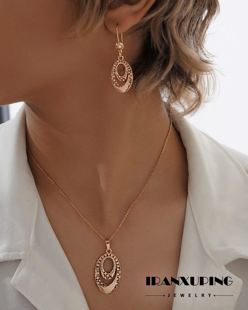 نیم ست بدون زنجیر ژوپینگ اصل با روکش طلا 24 عیار کد XPH46001