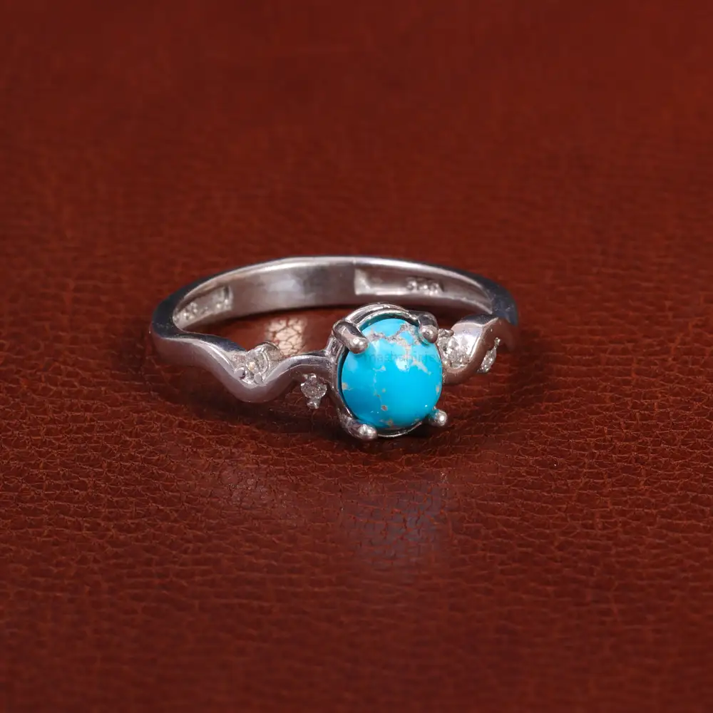 انگشتر فیروزه عجمی زنانه کد 27579 - جواهری مشاهیر