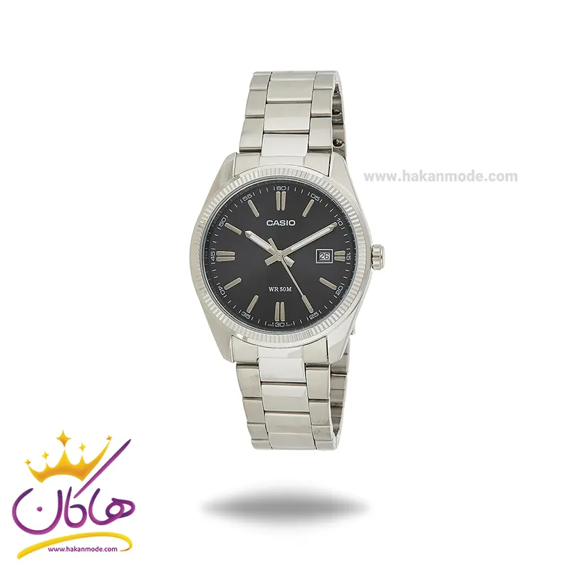 ساعت عقربه ای کاسیو مردانه نقره ای صفحه مشکی MTP-1302D-1A1