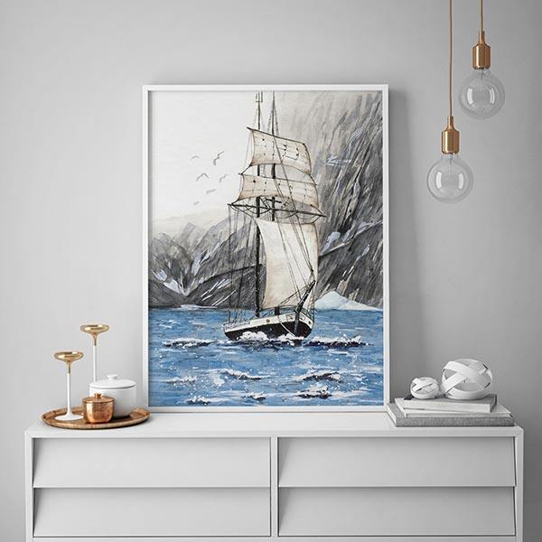 تابلو طرح آبرنگ قایق بادبانی کد T57258