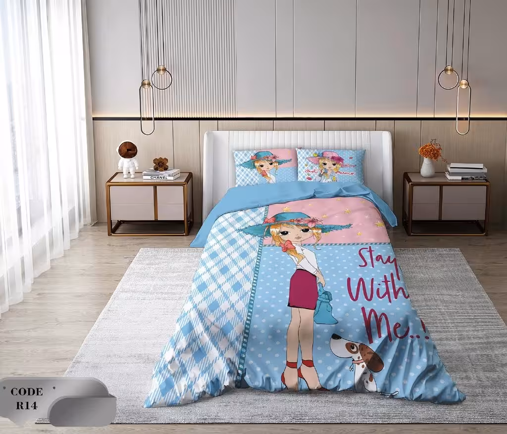 سرویس روتختی 1 نفره 4 تکه ابعاد 1.65 ×2.35 کشدار ضد حساسیت و عرق کد R14 | ست خواب و ست روتختی