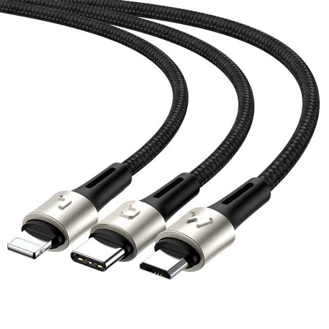 کابل شارژ سه سر بیسوس Baseus 3 in 1 USB Cable Micro USB Type-C Lightning CAMLT-GH01