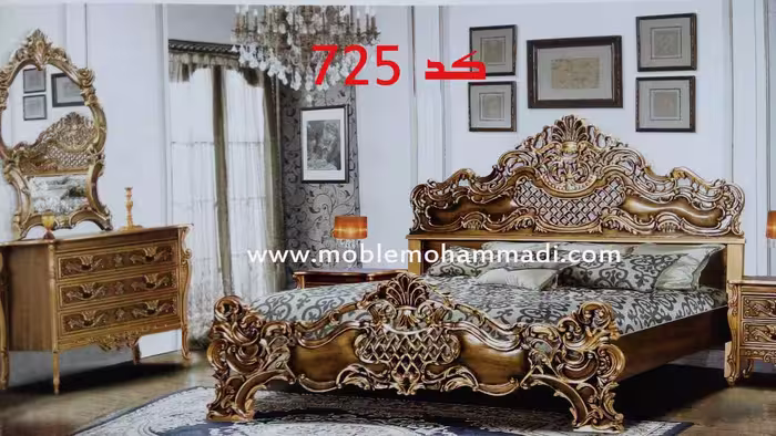 سرویس خواب کد 725چوب راش شامل تخت – دراور -قاب اینه – پاتختی