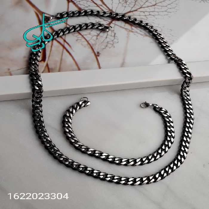 خرید ست گردنبند و دستبند استیل سیاه قلم کیفیت عالی کد 1815179 - ردگل