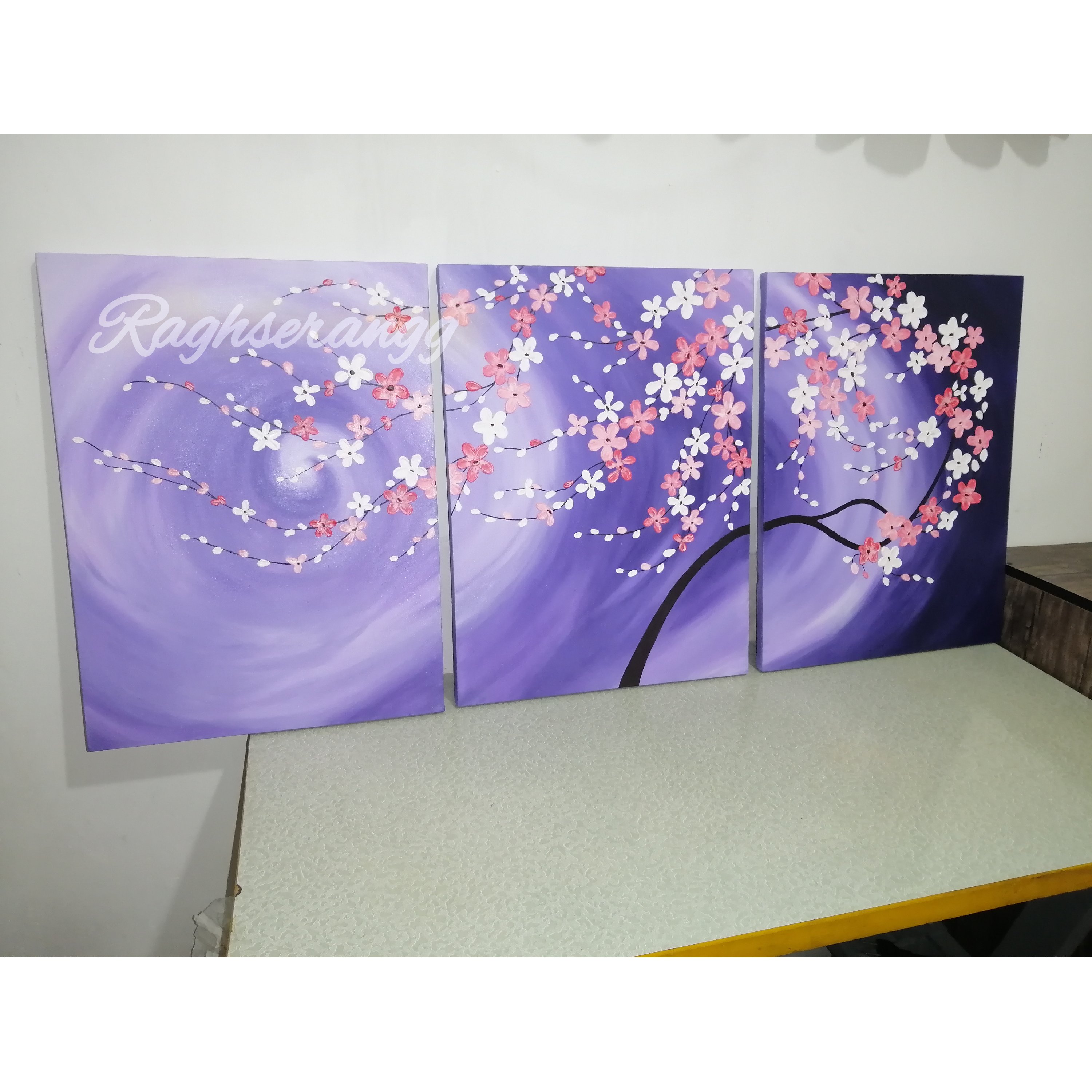 تابلو شکوفه های برجسته، سه لت، در رنگ دلخواه شما