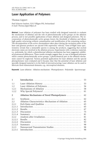 خرید و دانلود نسخه کامل کتاب Laser Application of Polymers - PDF