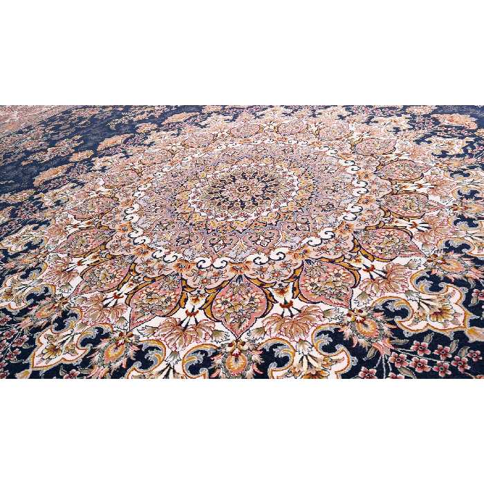 فرش ماشینی زمرد مشهد مدل 45002 زمینه آبی