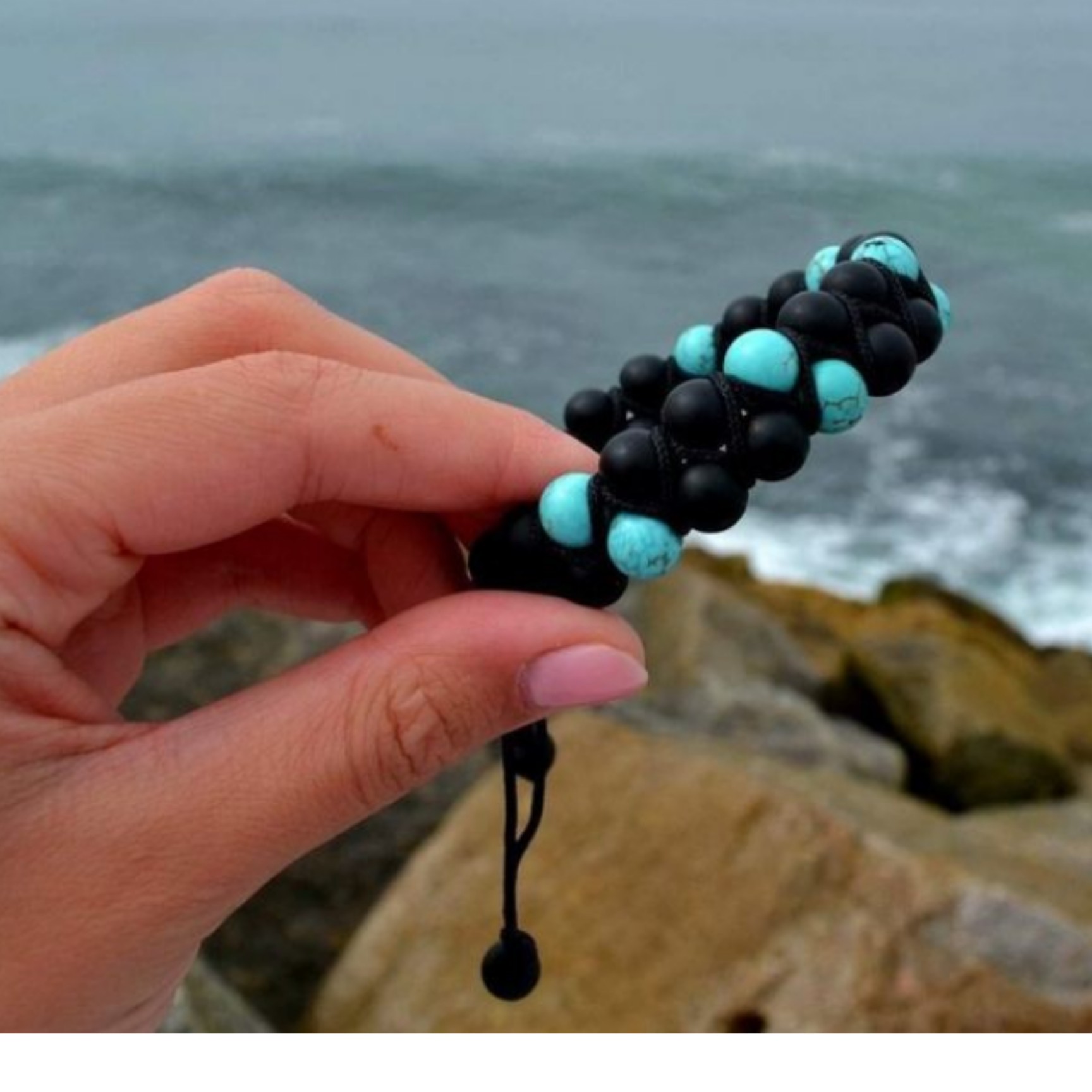 دستبند دو ردیفه  اونیکس و فیروزه تبتی 