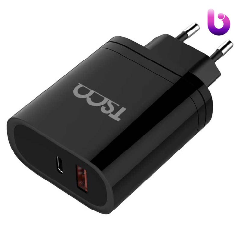 شارژر دیواری فست شارژ TSCO TTC 66 2Port QC3.0 PD 3A 38W Type-C   کابل تبدیل تایپ سی