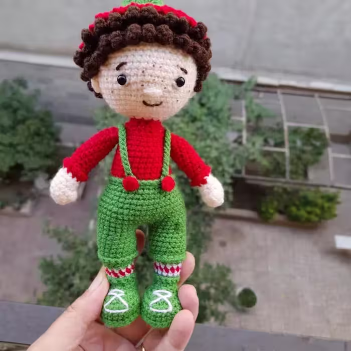 عروسک پسر یلدایی تکبافت قد عروسک 24 سانت  