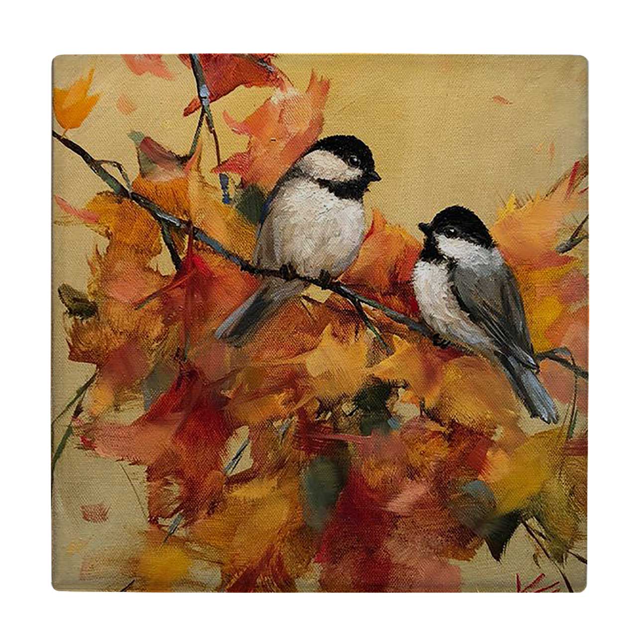  زیر لیوانی  طرح نقاشی پرنده روی شاخه های پاییزی کد    6167345_5458