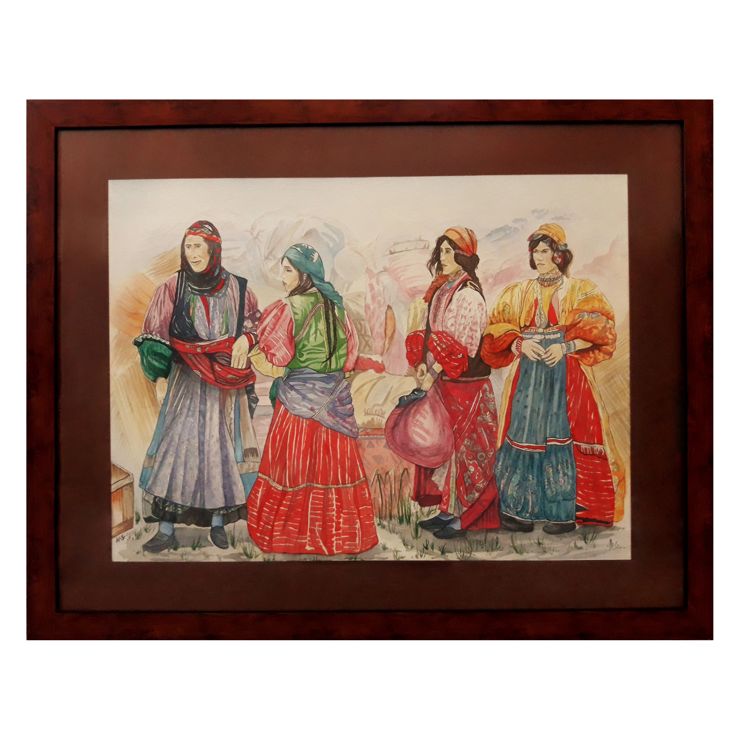 تابلو نقاشی آبرنگ مدل زنان عشایر