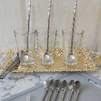 قاشق شربت خوری نی دار استیل طرح ساده نقره ای  بسته شش عددی همراه با فرچه(قاشق نی دار ) 